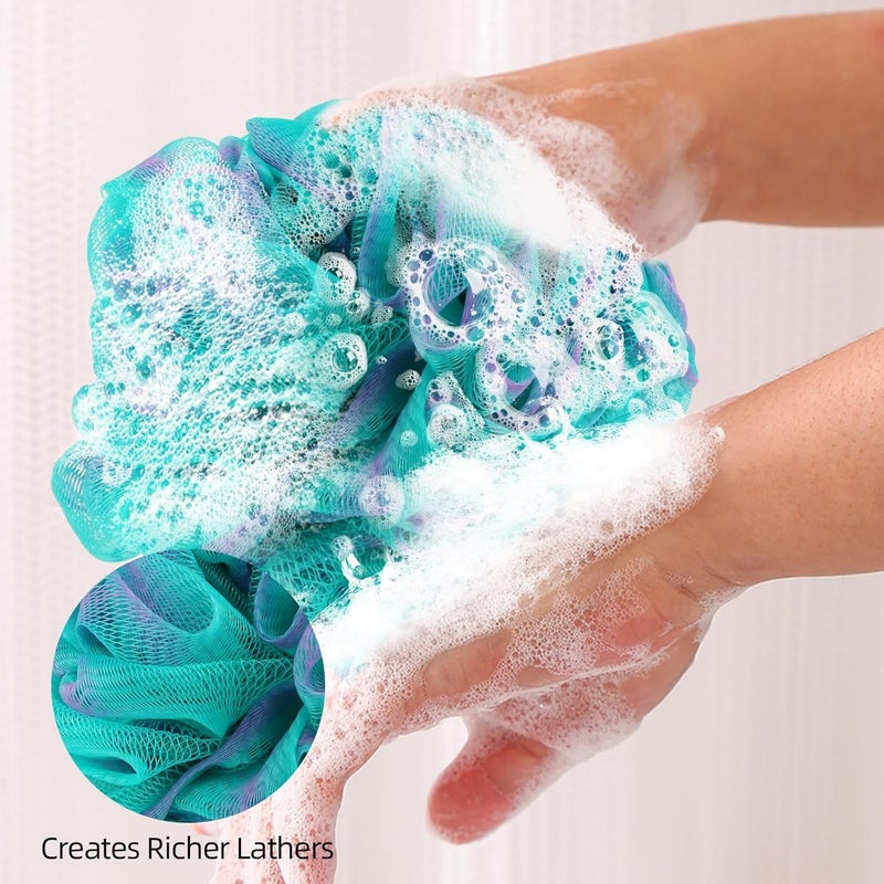 F-U Store Loofah Sponge Shower Loofahs 60g Bath Sponges Mesh Balls 4 Colors for Body Scrubber Exfoliator Wash Back Scrubbers Bathroom Men Women - 4 Pack Cleaning Bathing Accessories - Image 2